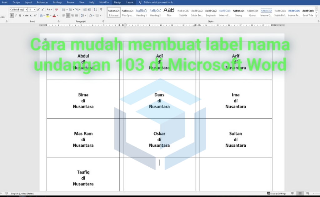 Cara mudah membuat label nama undangan 103 di MS Word