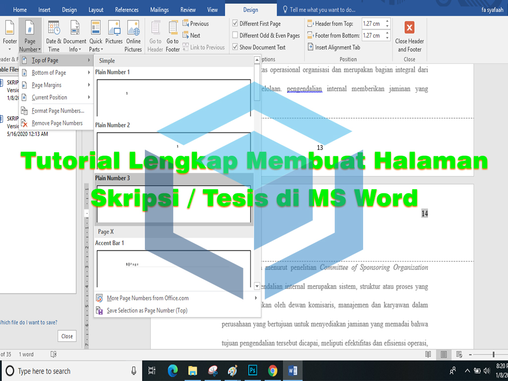 Tutorial lengkap membuat halaman Skripsi / Tesis di MS Word