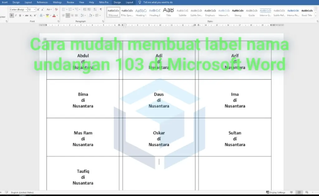 Cara Mudah Membuat Label Nama Undangan 103 di Microsoft Word