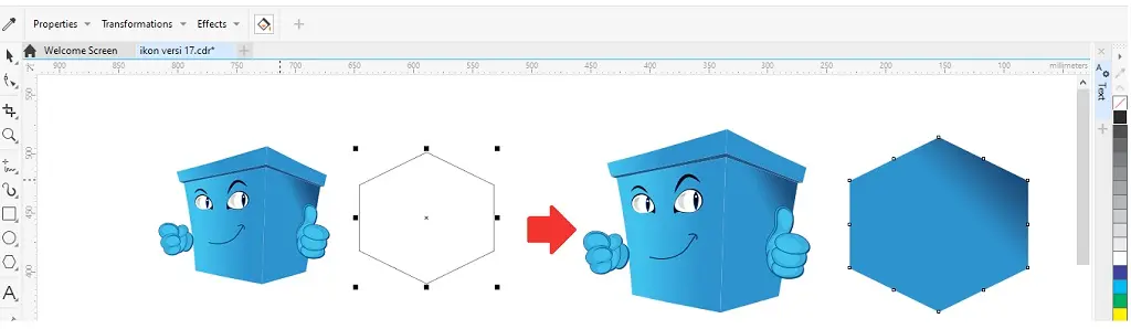 contoh mengcopy gradasi warna dari objek coreldraw