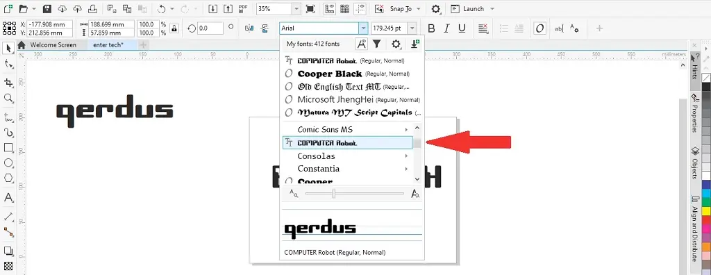 font tipe bau telah terinstal pada coreldraw