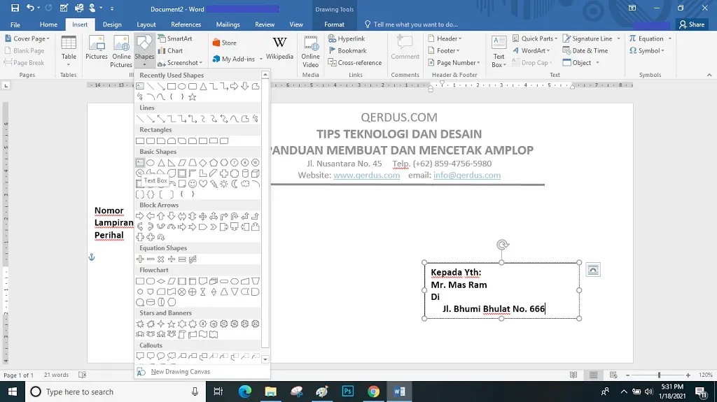 keterangan dan membuat Text Box