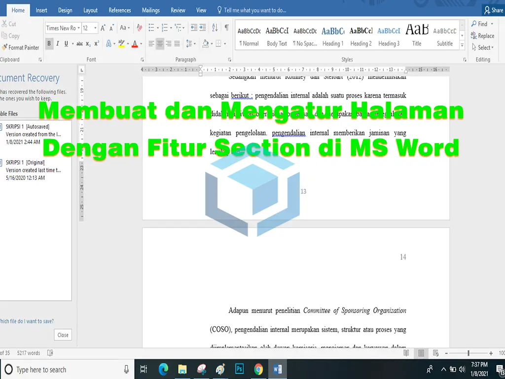 Cara mudah membuat dan mengatur letak nomor halaman Skripsi / Tesis dengan fitur Section di MS Word