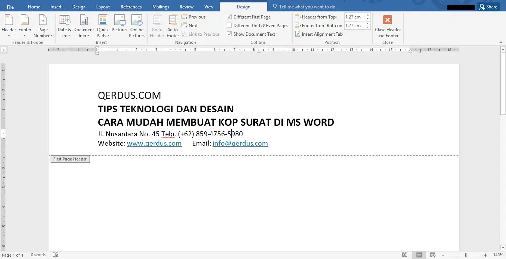 Mulai membuat isi kop / kepala surat