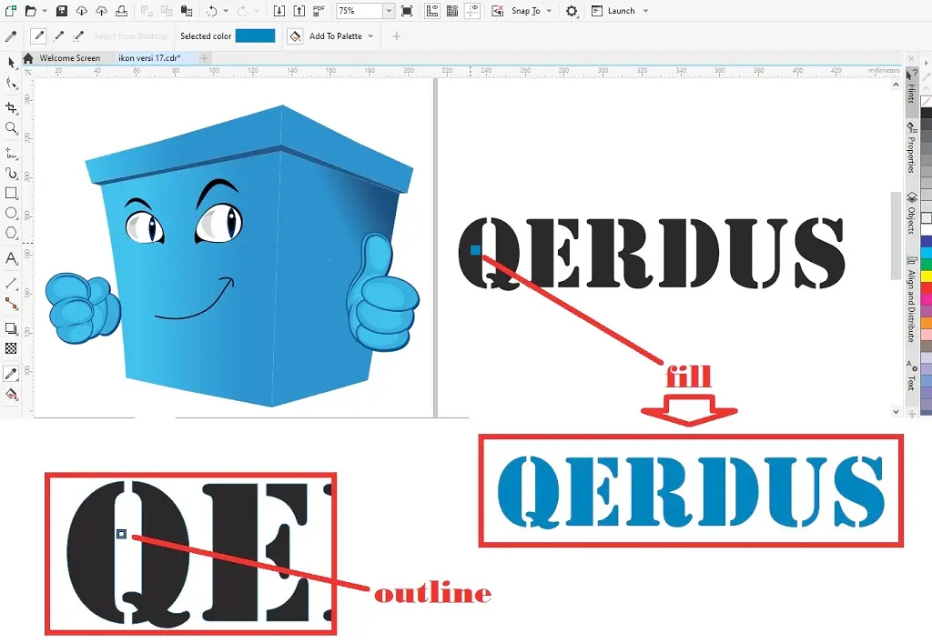 hasil mengambil warna dari gambar pada coreldraw