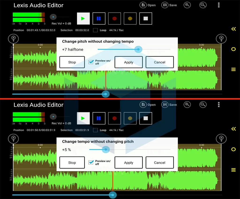 gambar effect change pitch dan change tempo untuk mengedit suara vokal