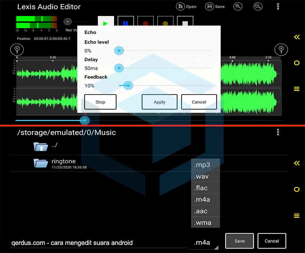 gambar effect echo dan menu save