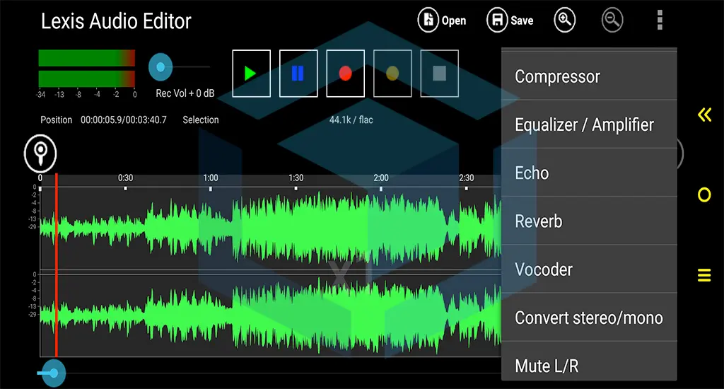fitur lainnya untuk mengedit suara vokal pada aplikasi lexis audio editor