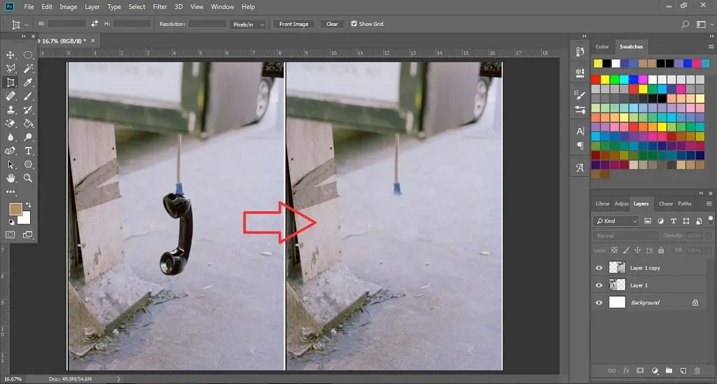 hasil menghapus objek dengan clone stamp tool di photoshop
