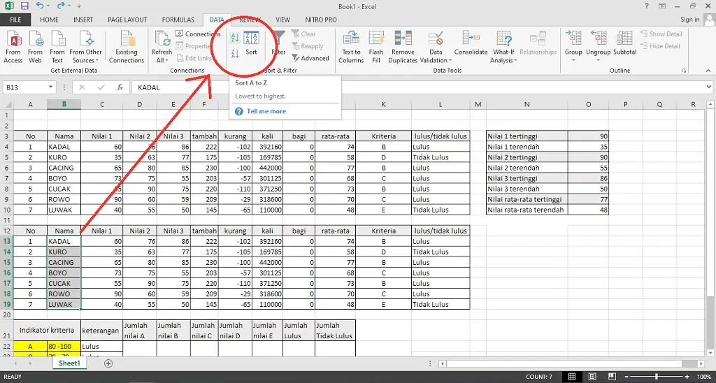 mengurutkan data di excel