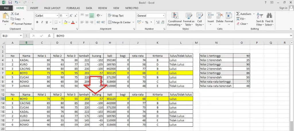 contoh mengurutkan data di excel dengan expand the selection