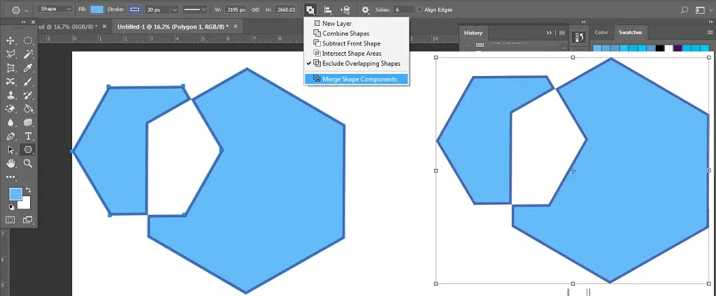 Merge Shape Components membuat objek unik dengan path operation pada photoshop