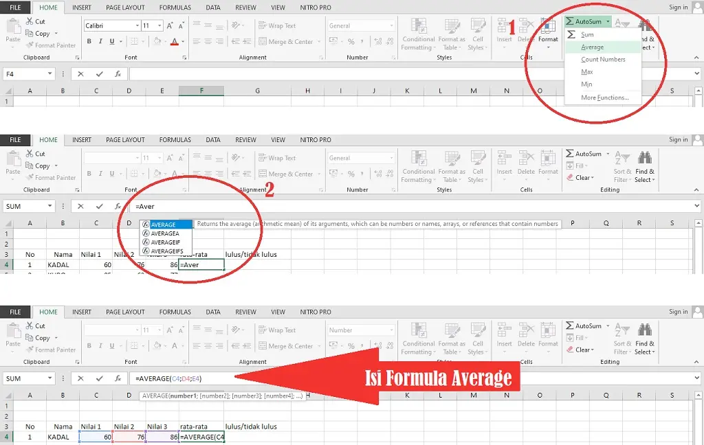 penilaian otomatis excel dengan average