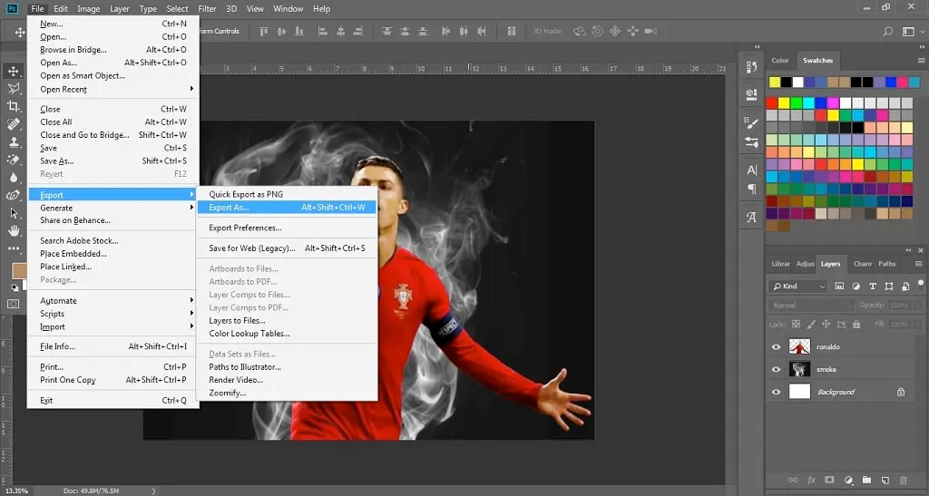 export setelah seleksi gambar di photoshop