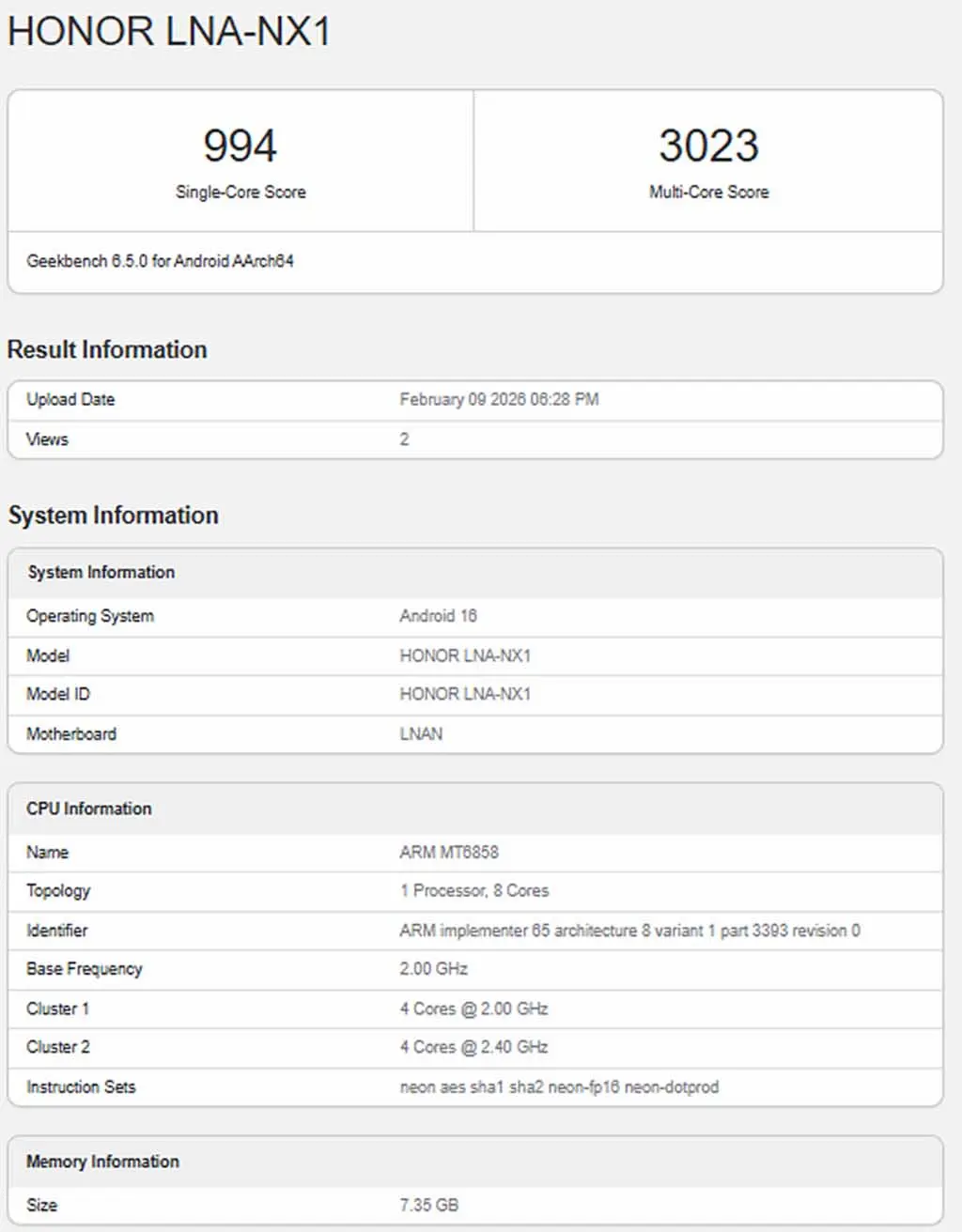 honor 600 lite geekbench
