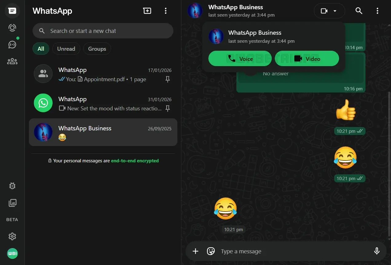 fitur video call di whatsapp web